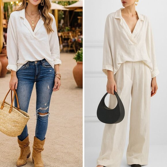 Anthropologie Women’s Draped Ivory Oversized Blouse Sz M Boho Art to Wear - Picture 1 of 11